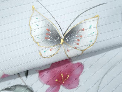 平和屋着物＊夏物　九寸名古屋帯　手描き　舞蝶枝花文　金糸　CABG9910fb