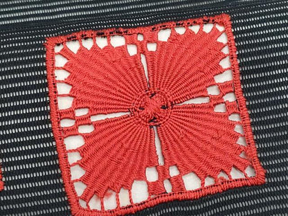 平和屋着物＊夏物 九寸開き名古屋帯 ドロンワーク 幾何学文様 黒地 正絹 逸品 CABG9948fb