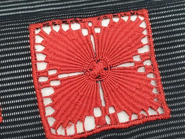 平和屋着物＊夏物 九寸開き名古屋帯 ドロンワーク 幾何学文様 黒地 正絹 逸品 CABG9948fb