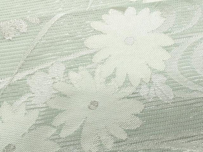 平和屋着物＊夏物　九寸名古屋帯　流水菊文　銀糸　正絹　逸品　CABG9902fb