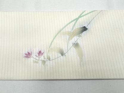 平和屋着物＊夏物　塩瀬　九寸名古屋帯　枝花文　銀彩　正絹　逸品　CABG9904fb