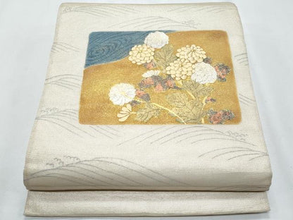 平和屋着物＊夏物 太鼓柄袋帯 駒刺繍 立波枝菊文 金銀彩 正絹 逸品 CABG9974fb