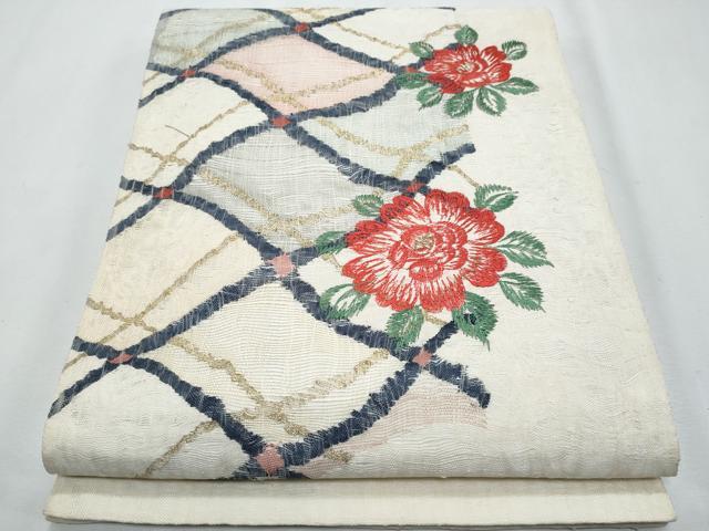 平和屋着物＊夏物　太鼓柄袋帯　刺繍　瓦草花文　金糸　正絹　逸品　CABG9977fb