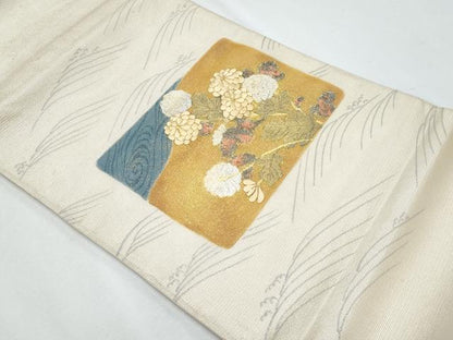平和屋着物＊夏物 太鼓柄袋帯 駒刺繍 立波枝菊文 金銀彩 正絹 逸品 CABG9974fb
