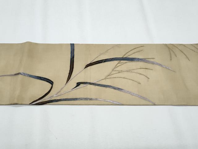 平和屋着物＊夏物 アンティーク 大正ロマン 九寸名古屋帯 総手刺繍 休み鳥 金糸 正絹 逸品 CABG9967fb