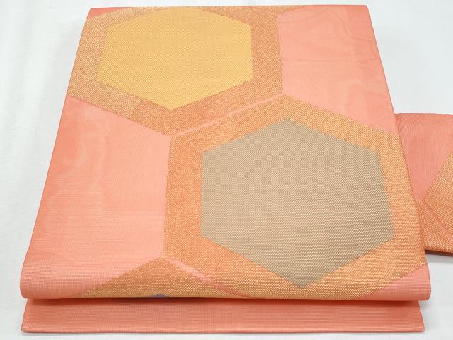 平和屋着物＊夏物　九寸名古屋帯　亀甲文　金糸　正絹　逸品　CABH8001fb