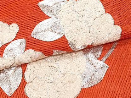 平和屋着物＊夏物　西陣　八寸名古屋帯　駒刺繍　椿　証紙付き　正絹　逸品　CABG9991fb
