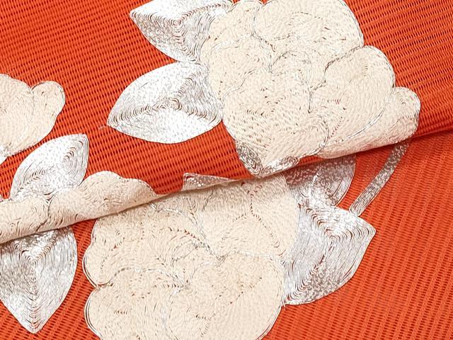 平和屋着物＊夏物　西陣　八寸名古屋帯　駒刺繍　椿　証紙付き　正絹　逸品　CABG9991fb