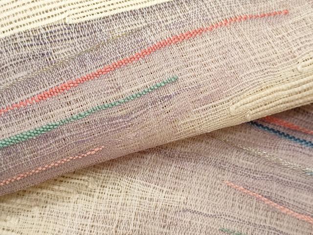 平和屋着物＊夏物　八寸名古屋帯　すくい織　変わり縞　正絹　逸品　CABG9997fb