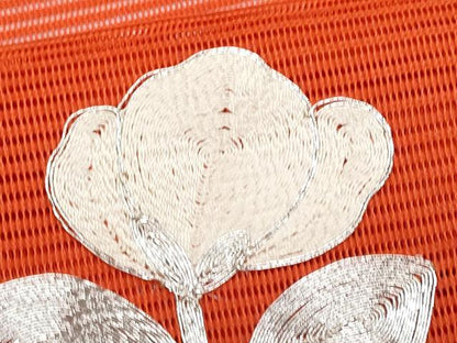 平和屋着物＊夏物　西陣　八寸名古屋帯　駒刺繍　椿　証紙付き　正絹　逸品　CABG9991fb