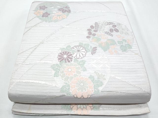 平和屋着物＊夏物 六通柄袋帯 芝草花丸文 銀糸 CABG9982fb