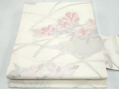 平和屋着物＊夏物　九寸名古屋帯　枝花文　金銀糸　正絹　逸品　CABH8007fb