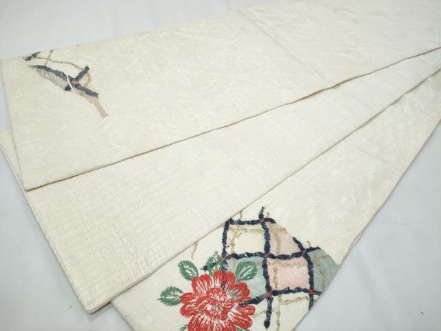 平和屋着物＊夏物　太鼓柄袋帯　刺繍　瓦草花文　金糸　正絹　逸品　CABG9977fb