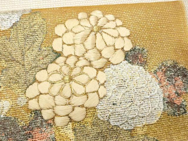 平和屋着物＊夏物 太鼓柄袋帯 駒刺繍 立波枝菊文 金銀彩 正絹 逸品 CABG9974fb