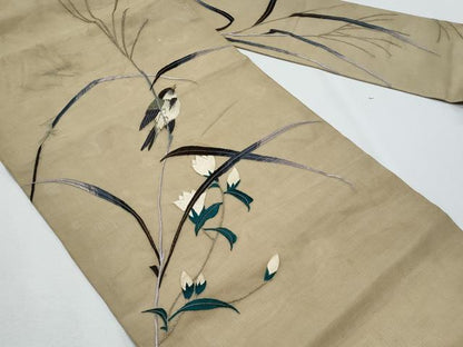 平和屋着物＊夏物 アンティーク 大正ロマン 九寸名古屋帯 総手刺繍 休み鳥 金糸 正絹 逸品 CABG9967fb