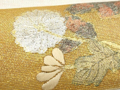 平和屋着物＊夏物 太鼓柄袋帯 駒刺繍 立波枝菊文 金銀彩 正絹 逸品 CABG9974fb