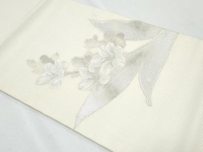 平和屋着物＊夏物　九寸開き名古屋帯　枝花文　銀糸　正絹　逸品　CABG9992fb