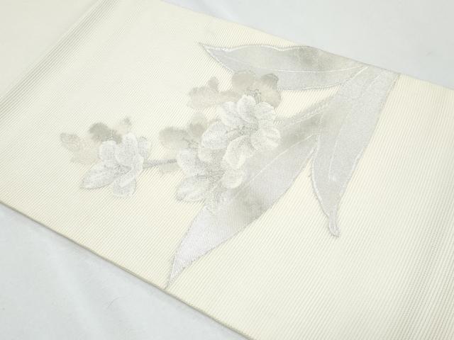 平和屋着物＊夏物　九寸開き名古屋帯　枝花文　銀糸　正絹　逸品　CABG9992fb