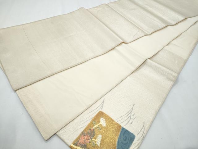 平和屋着物＊夏物 太鼓柄袋帯 駒刺繍 立波枝菊文 金銀彩 正絹 逸品 CABG9974fb