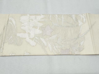 平和屋着物＊夏物　九寸名古屋帯　流水桔梗文　銀糸　正絹　逸品　CABG9995fb