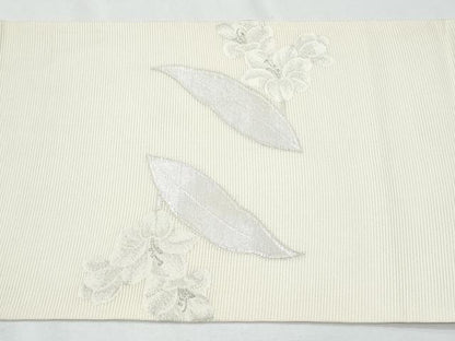 平和屋着物＊夏物　九寸開き名古屋帯　枝花文　銀糸　正絹　逸品　CABG9992fb