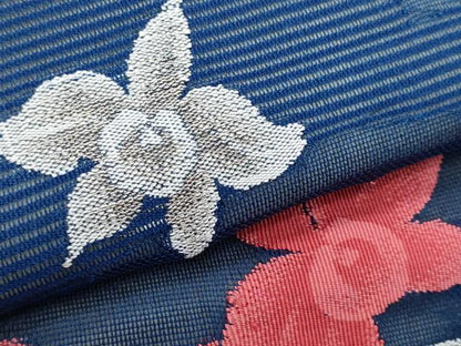 平和屋着物＊夏物　九寸名古屋帯　舞花文　銀糸　正絹　逸品　CABH8012fb
