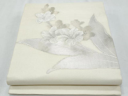 平和屋着物＊夏物　九寸開き名古屋帯　枝花文　銀糸　正絹　逸品　CABG9992fb