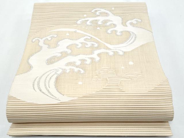 平和屋着物＊夏物 八寸名古屋帯 絽綴れ 立波文 銀糸 正絹 逸品 CABG9966fb