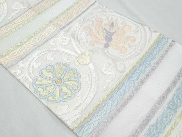 平和屋着物＊夏物 西陣織 天平初年創始の京の老舗 洛陽織物 六通柄袋帯 唐織 花唐草文 銀糸 正絹 逸品 CABG9972fb