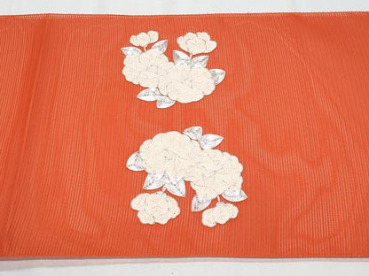 平和屋着物＊夏物　西陣　八寸名古屋帯　駒刺繍　椿　証紙付き　正絹　逸品　CABG9991fb