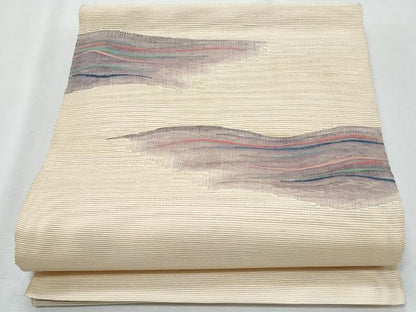 平和屋着物＊夏物　八寸名古屋帯　すくい織　変わり縞　正絹　逸品　CABG9997fb