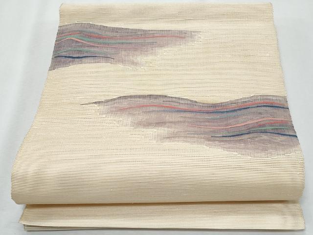 平和屋着物＊夏物　八寸名古屋帯　すくい織　変わり縞　正絹　逸品　CABG9997fb