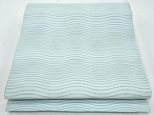 平和屋着物＊夏物　八寸名古屋帯　絽綴れ　よろけ縞　水色　正絹　逸品　CABH8015fb