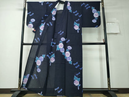 平和屋着物∴夏物　浴衣　注染　蜻蛉　朝顔　綿　逸品　CABH1375ng