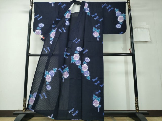 平和屋着物∴夏物　浴衣　注染　蜻蛉　朝顔　綿　逸品　CABH1375ng