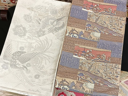 平和屋着物■袋帯 西陣 まとめて100点 向い鶴 尾長鳥 鴛鴦 向い蝶 風景 更紗 花柄 七宝 正倉院 佐賀錦 金銀糸 未使用品有 全て正絹 mmm1113