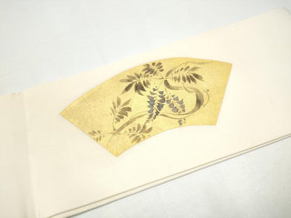 平和屋着物●塩瀬　つけ帯　手描き　地紙枝葉文　金彩　正絹　逸品　CABH5084hy
