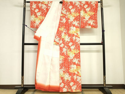 平和屋着物■上質な小紋　枝梅文　金彩　鬼しぼ縮緬　正絹　逸品　DABF6490zy
