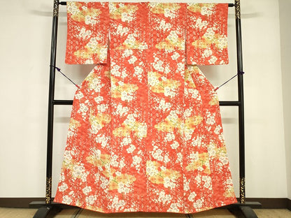 平和屋着物■上質な小紋　枝梅文　金彩　鬼しぼ縮緬　正絹　逸品　DABF6490zy
