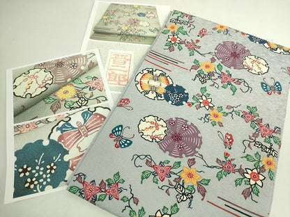 平和屋本店●極上　本場琉球紅型　平野晋二郎　九寸名古屋帯　雪輪花鳥文　淡藤色地　参考資料付き　逸品　DZAB6406kh6