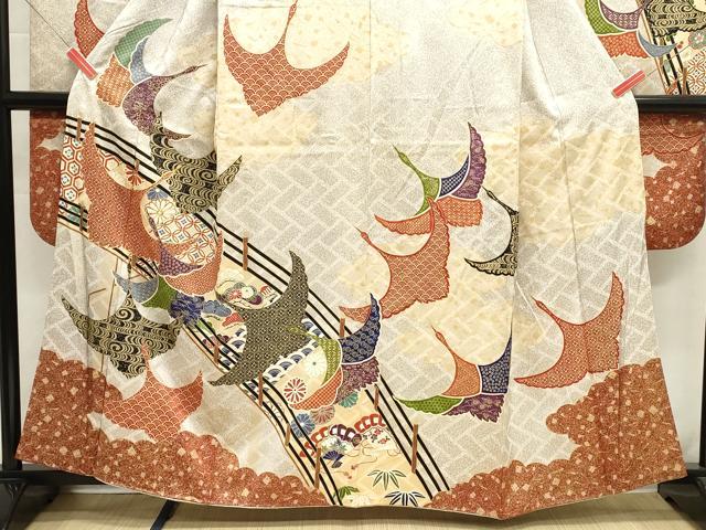 平和屋着物■豪華振袖　駒刺繍　渡橋飛鳥文　金彩　正絹　逸品　DABG6599cd