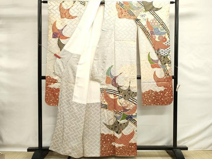 平和屋着物■豪華振袖　駒刺繍　渡橋飛鳥文　金彩　正絹　逸品　DABG6599cd