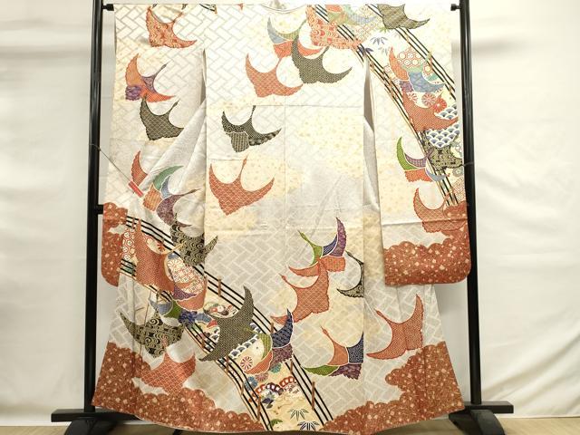 平和屋着物■豪華振袖　駒刺繍　渡橋飛鳥文　金彩　正絹　逸品　DABG6599cd