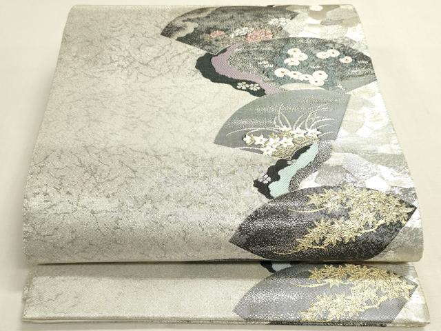 平和屋着物◎六通柄袋帯　地紙花文　金銀糸　引箔　正絹　逸品　DABF8357we