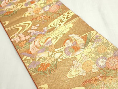 平和屋着物◎佐賀錦　六通柄袋帯　流水に鴛鴦　金糸　正絹　逸品　DABF8341we
