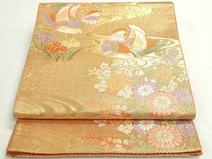 平和屋着物◎佐賀錦　六通柄袋帯　流水に鴛鴦　金糸　正絹　逸品　DABF8341we
