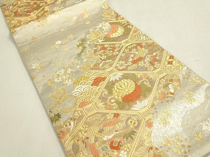 平和屋着物◎六通柄袋帯　唐織　古都　蜀江花鳥文　宝尽くし　金銀糸　正絹　逸品　DABF8362we