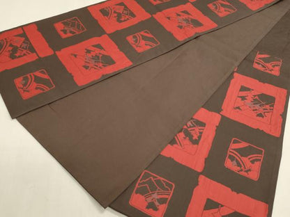 平和屋着物◎六通柄袋帯　ささ野　変わり市松風景文　正絹　逸品　DABF838we