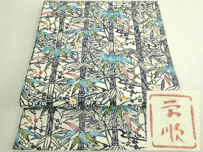 平和屋本店＊最高級　夏物　城間栄順　本場琉球紅型　九寸開き名古屋帯　笹竹花文　逸品　DZAB6478kh6