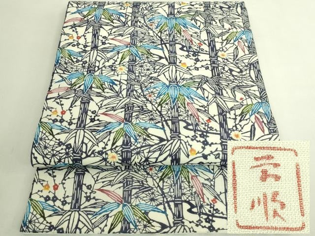 平和屋本店＊最高級　夏物　城間栄順　本場琉球紅型　九寸開き名古屋帯　笹竹花文　逸品　DZAB6478kh6
